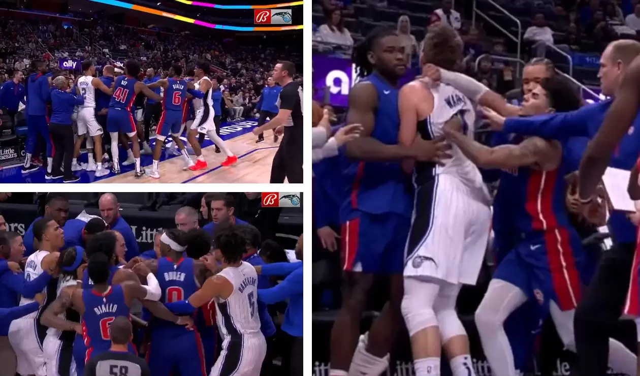 Pelea en partido de NBA entre Pistons y Magic